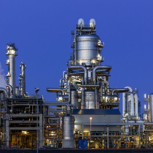 industrial refinery plant piping dusk